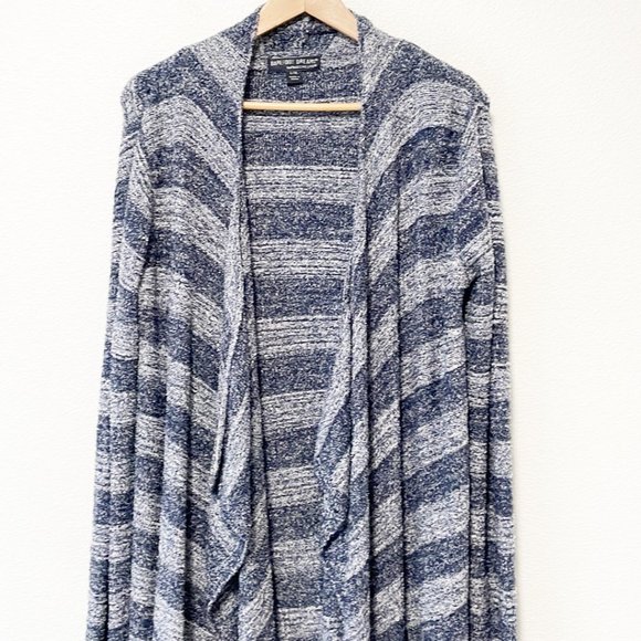 Barefoot Dreams Blue Striped Bamboo Chic Lite Cardigan L/XL Long Sleeve - Picture 4 of 10